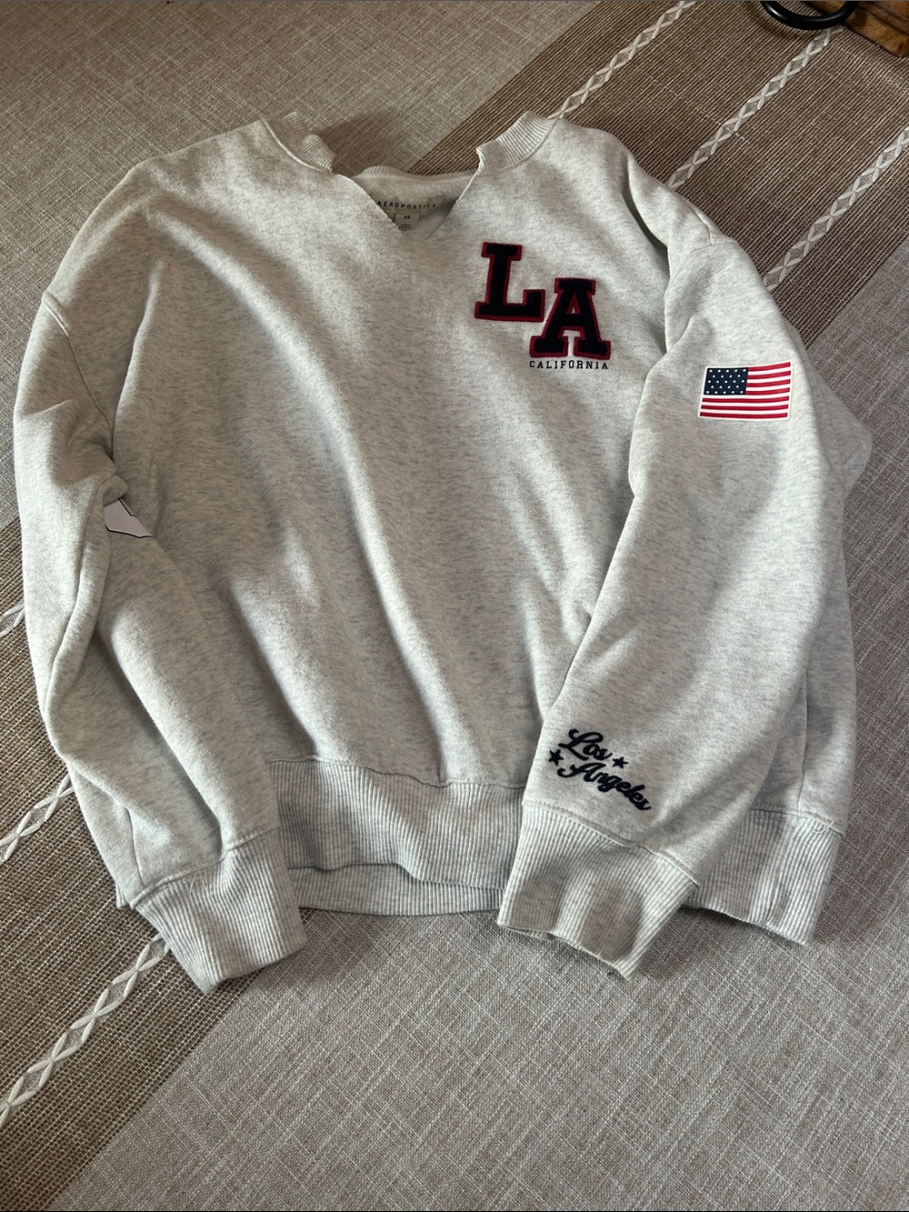 Aeropostale Light Gray LA California Sweatshirt with Navy Red Applique